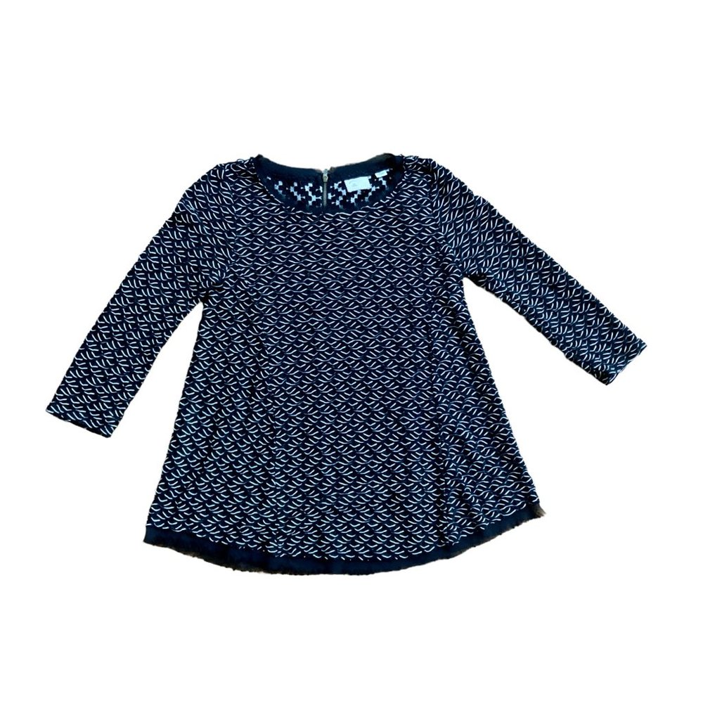 Anthropologie Postmark womens top size XS 3/4 sleeve textured black white wave